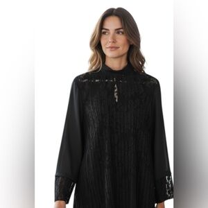 Daniela Fargion Florence Black Lace Pleated Tunic Blouse Size L